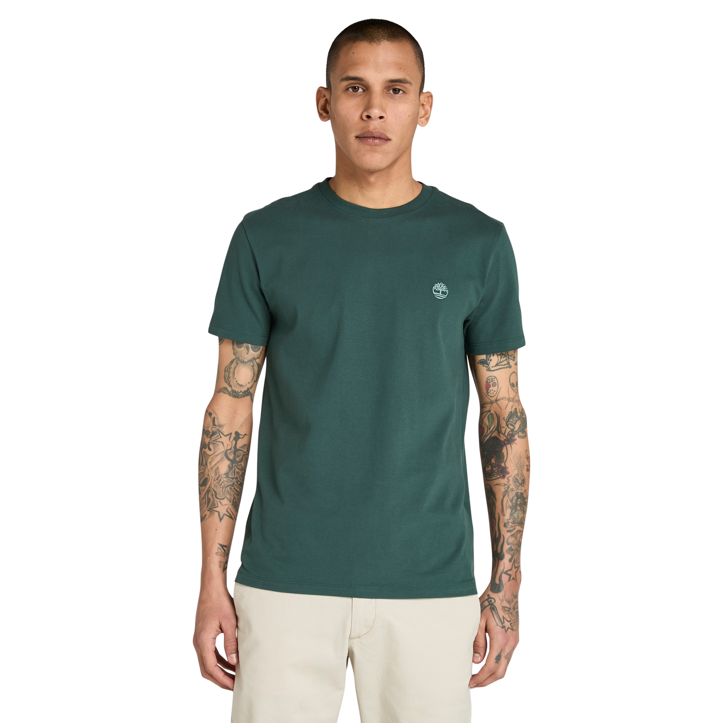 T-Shirt de manga curta para homem Timberland Dunstan River em Green Gables. Foto da parte da frente vestida.