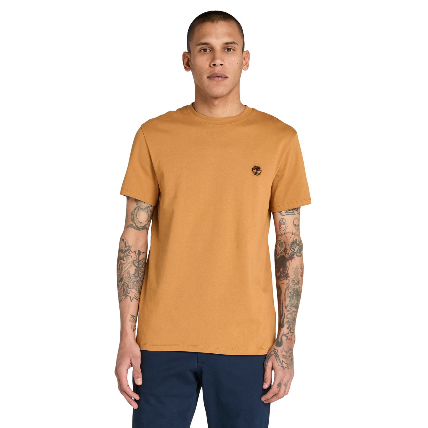 T-Shirt de manga curta para homem Timberland Dunstan River em Wheat Boot. Foto da parte da frente vestida.