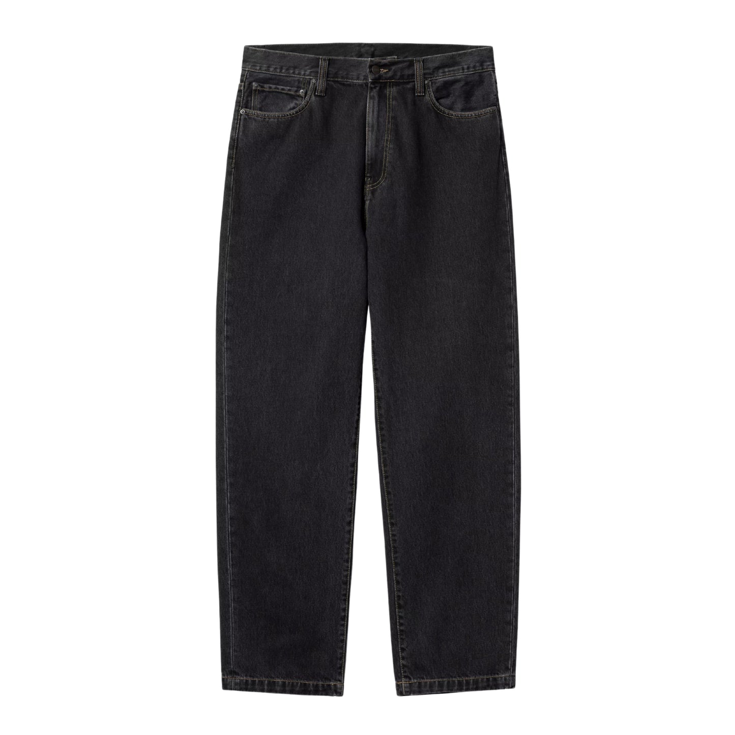 Calça de ganga para homem Carhartt WIP Aaron em Preto com lavagem stone washed. Foto da parte da frente.
