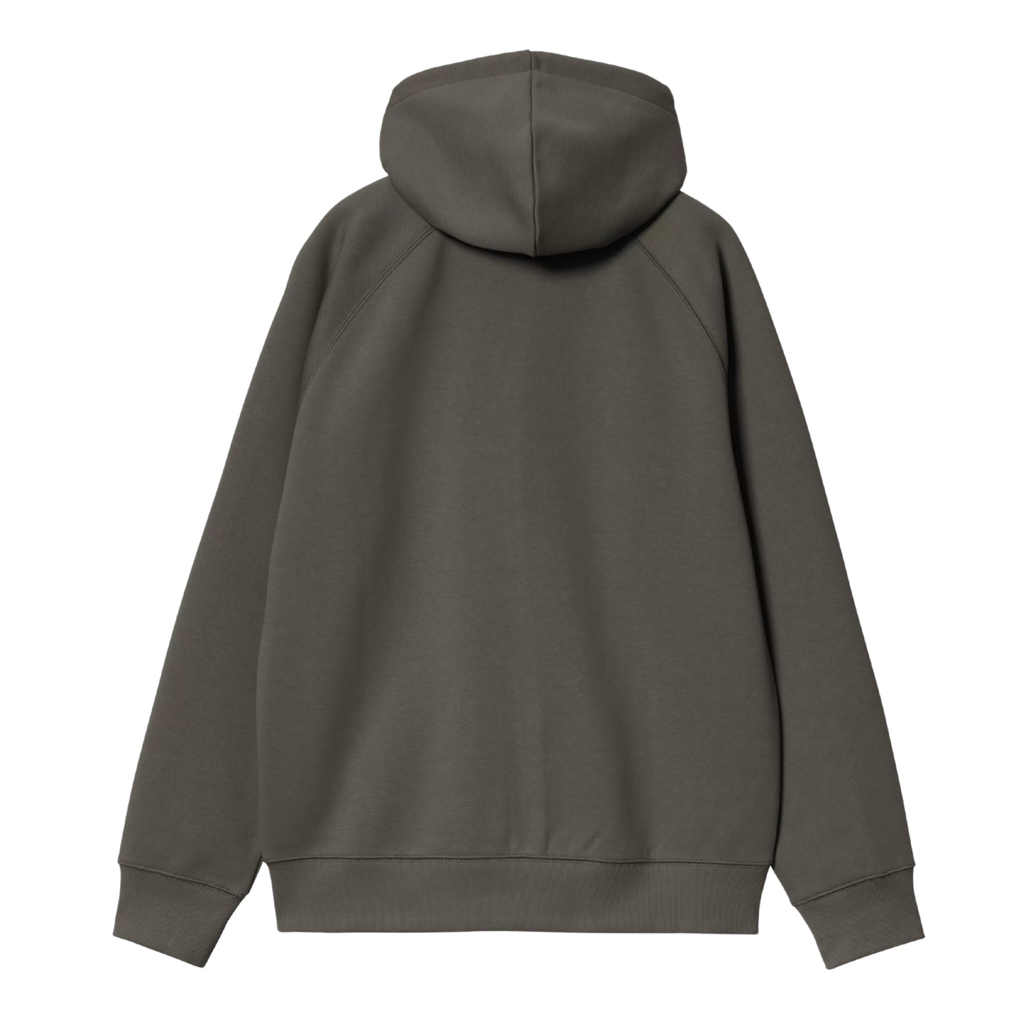 Casaco com carapuço Carhartt WIP Hooded Chase Jacket em Shungite / Gold — produto sem modelo, vista traseira, detalhe das mangas raglan e carapuço.