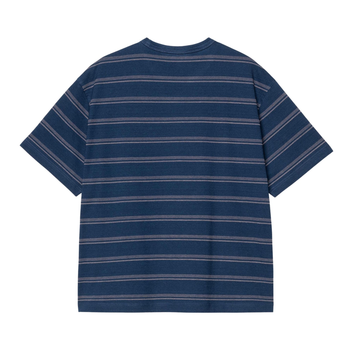 T-Shirt de manga curta para homem Carhartt WIP Matti em Matti Stripe, Blue / Phlox indigo overdyed. Foto da parte de trás.