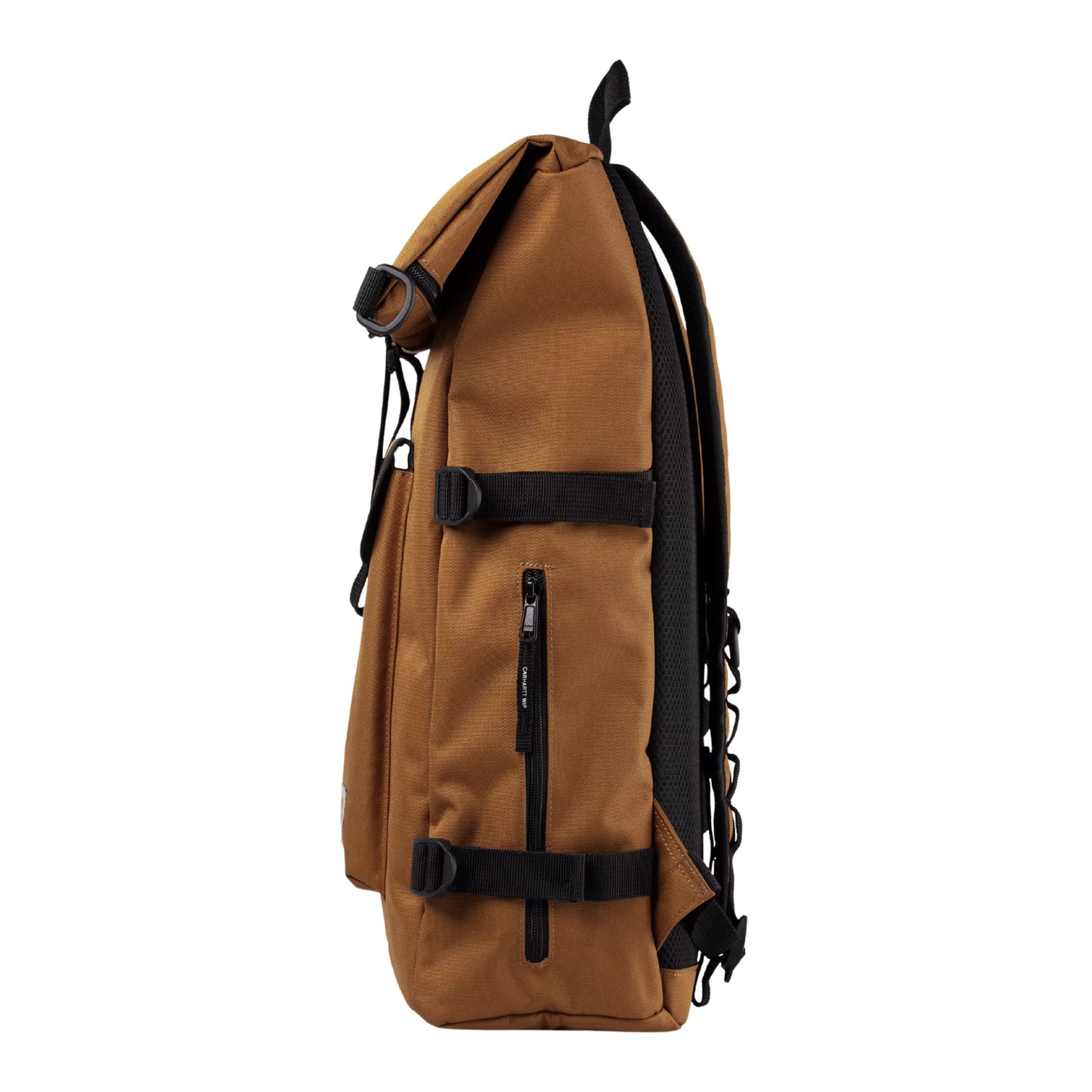 Mochila unissexo Carhartt WIP Philis em Hamilton Brown. Foto da lateral.