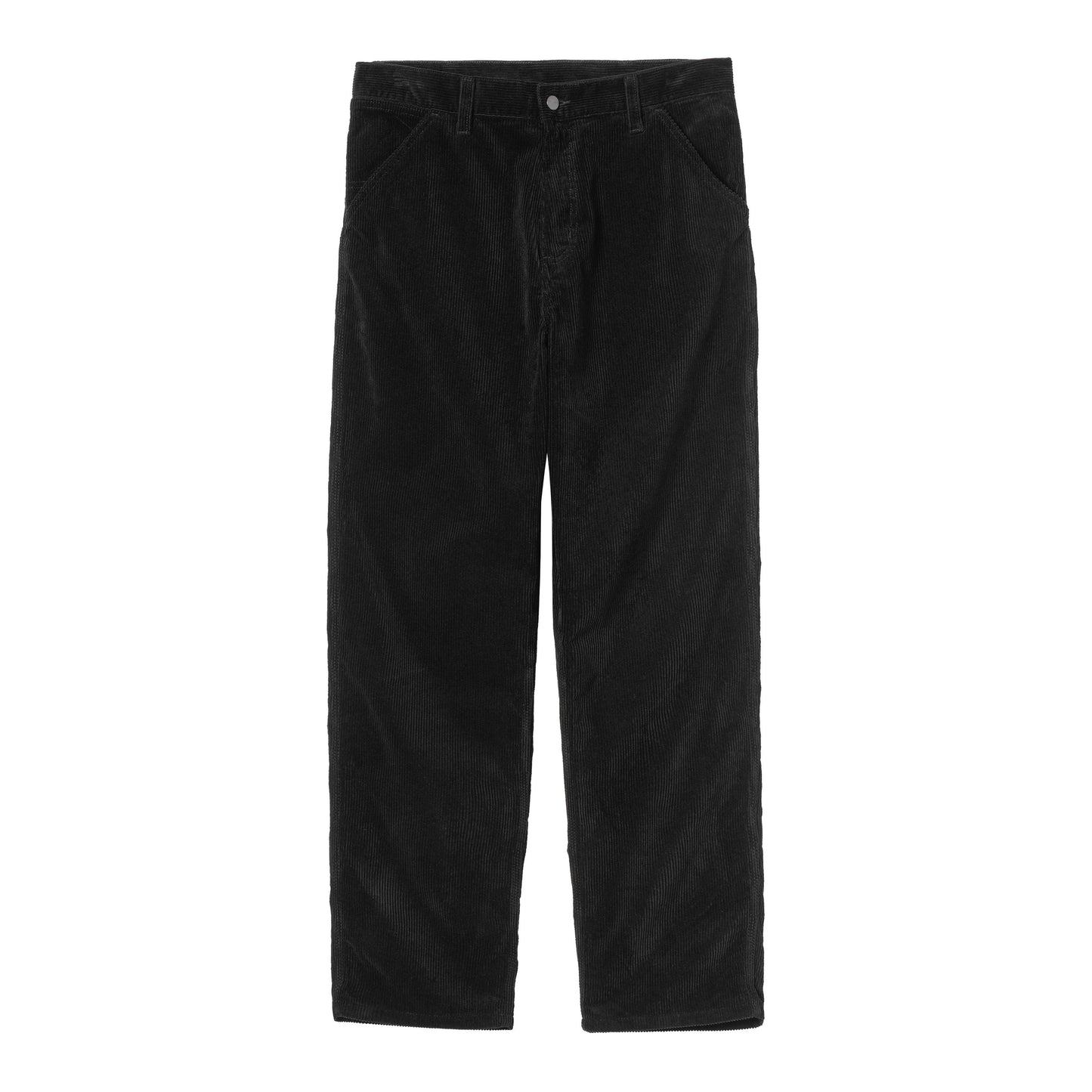 Calça de bombazine para homem Carhartt WIP Simple em Preto Rinsed. Foto da parte da frente.