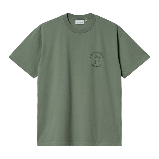 Carhartt WIP Stamp Short Sleeve T-Shirt Duck Green/Black. Foto da parte da frente.