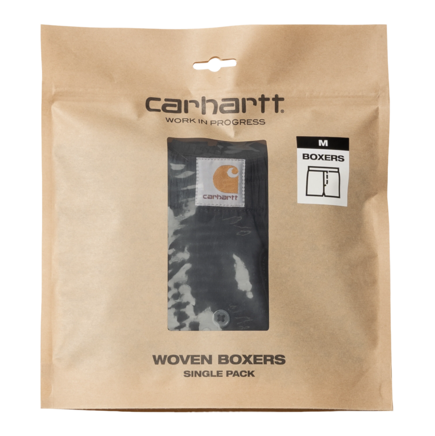 Boxer Carhartt WIP de Algodão em Preto. Foto da parte da frente da embalagem.