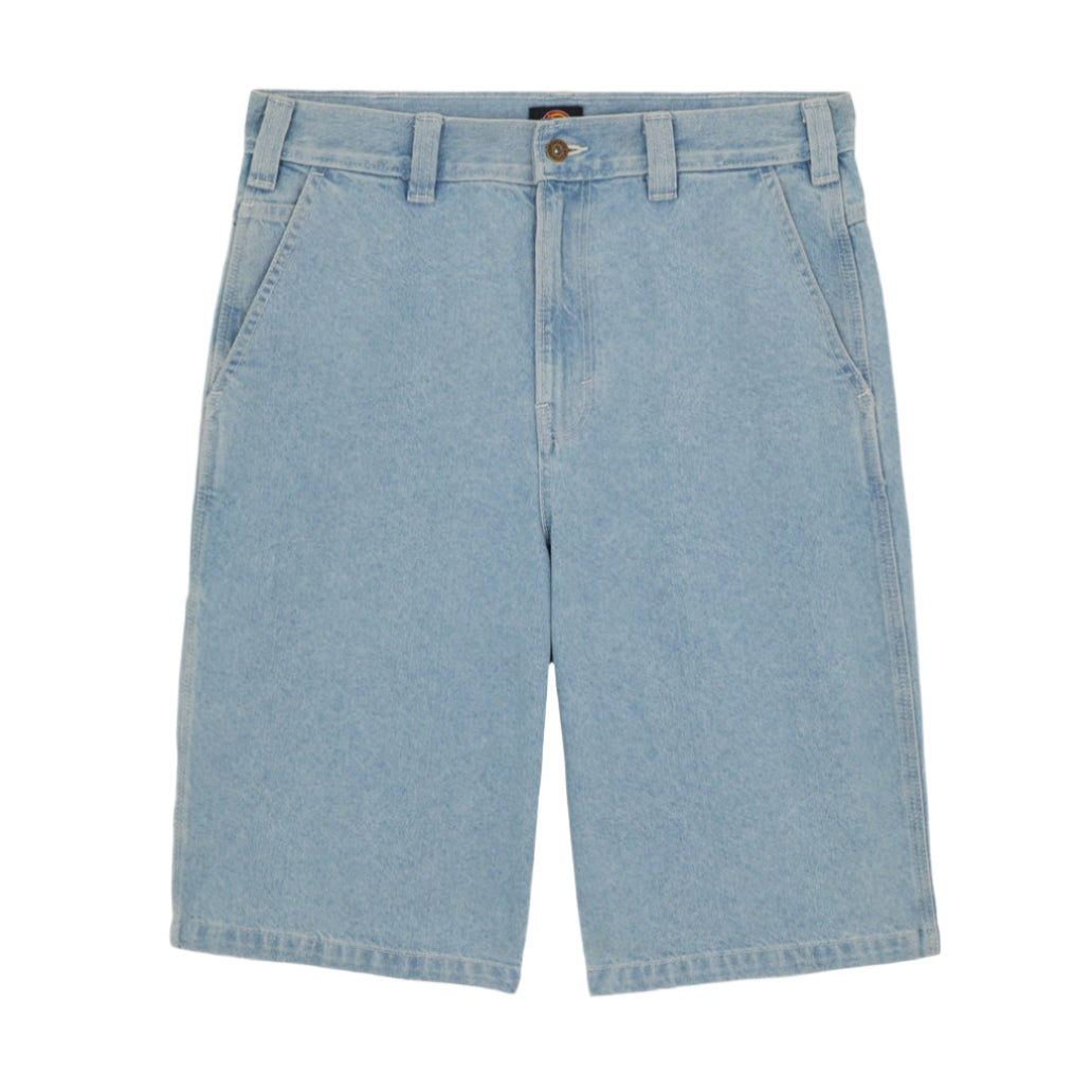 Calções de ganga Dickies Madison em Azul Vintage Aged. Foto da parte da frente.