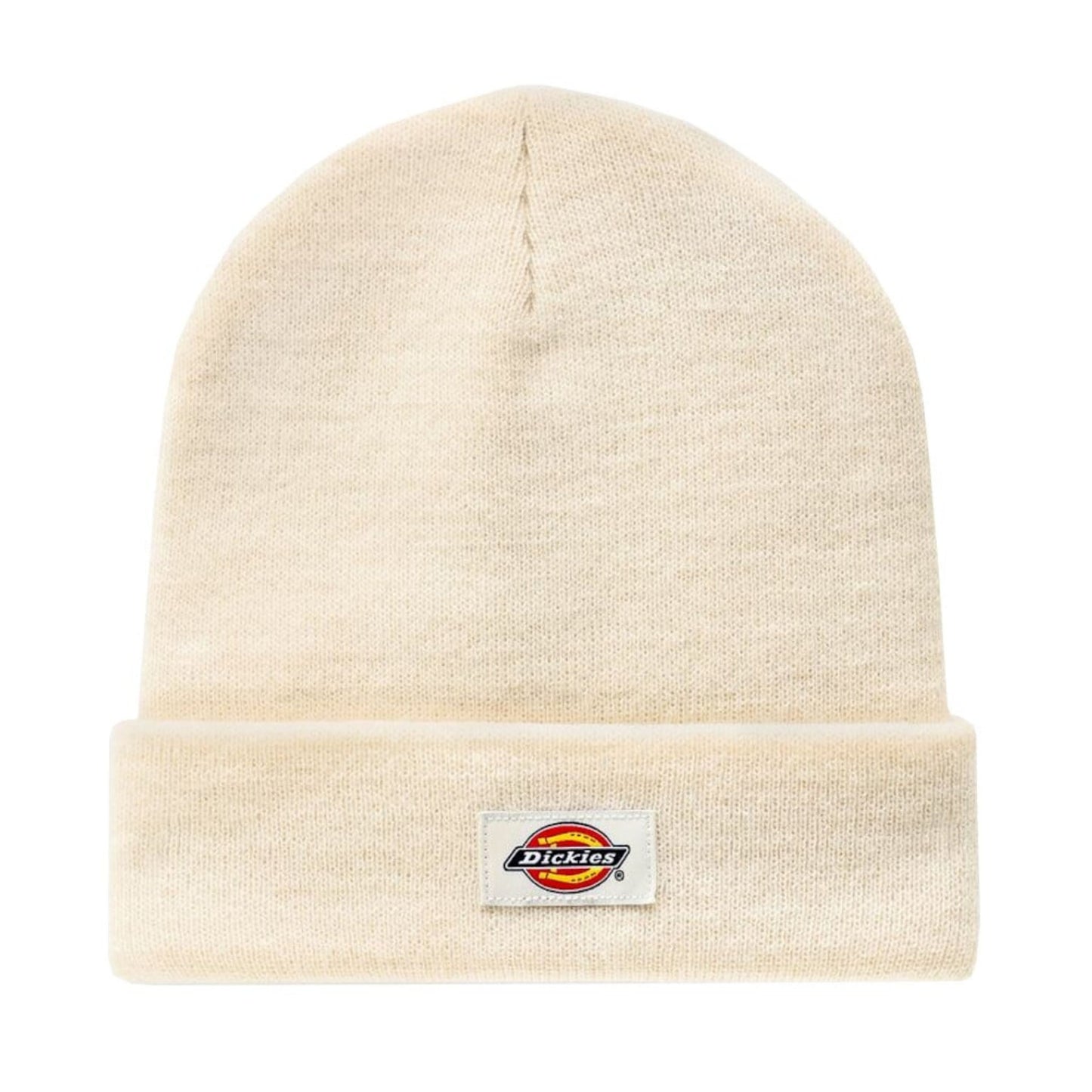 Gorro unissexo Dickies Gibsland em Ecru. Foto da parte da frente.