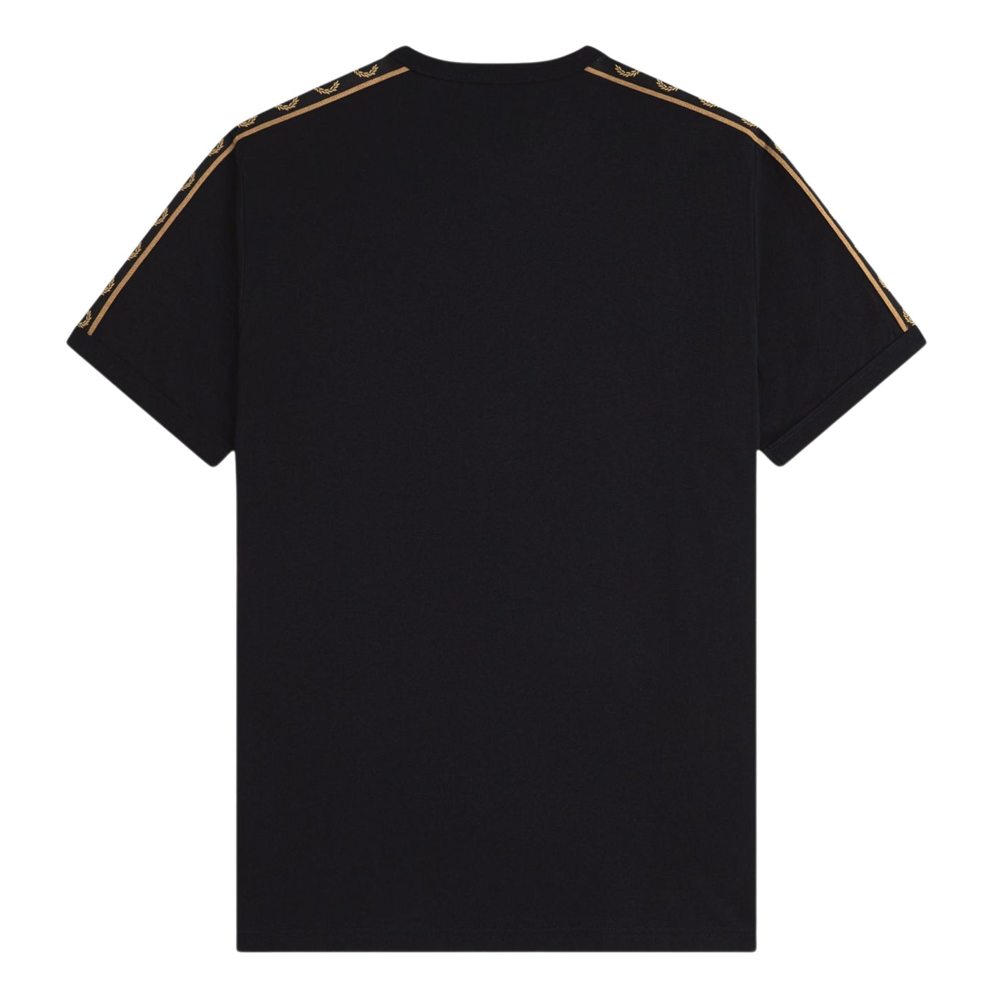 T-Shirt de manga curta para homem Fred Perry Contrast Tape Ringer em Preto/Shaded Stone. Foto da parte de trás.