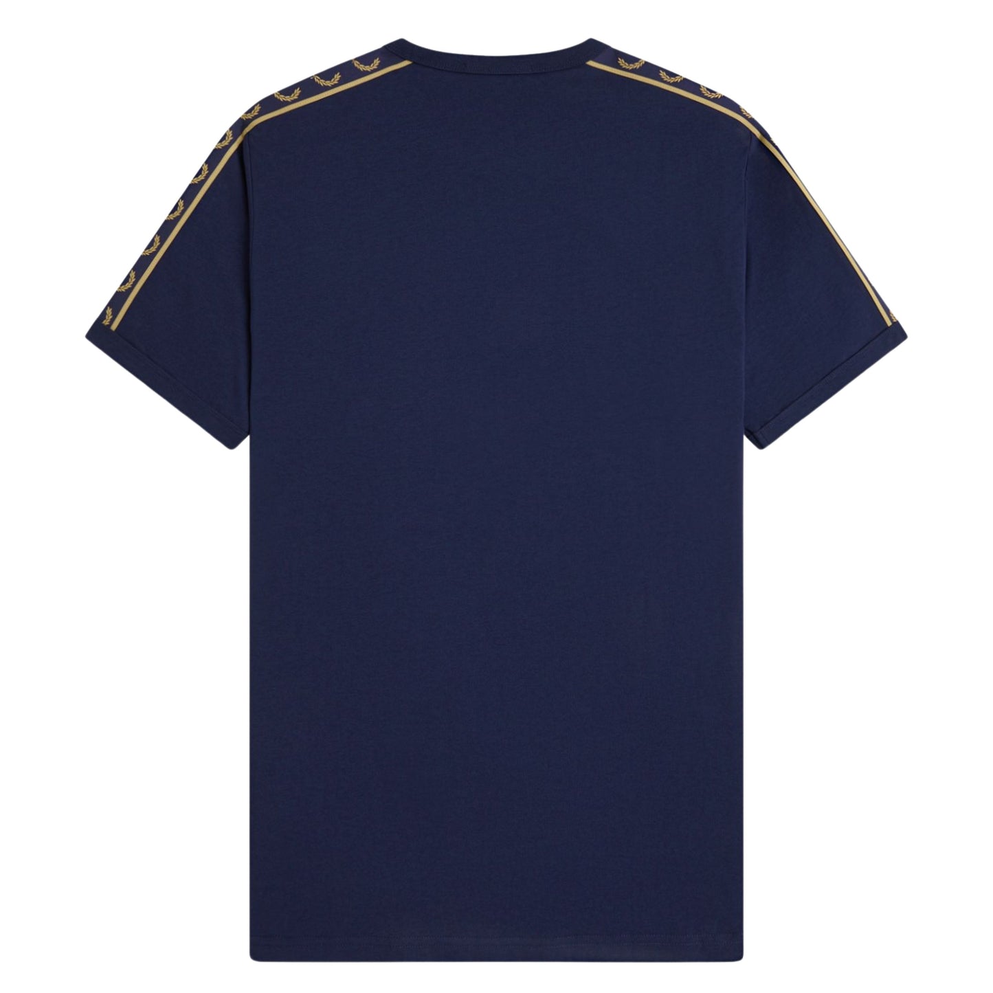 T-Shirt de manga curta para homem Fred Perry Contrast Tape Ringer em Azul Tennis/Champagne. Foto da parte de trás.