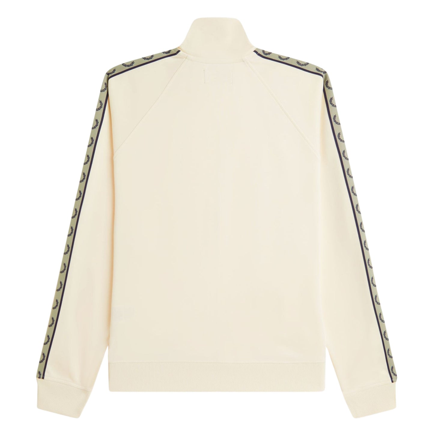 Casaco de fato de treino para homem Fred Perry Contrast Tape em Ecru/Azul Marinho/Seagrass. Foto da parte de trás.