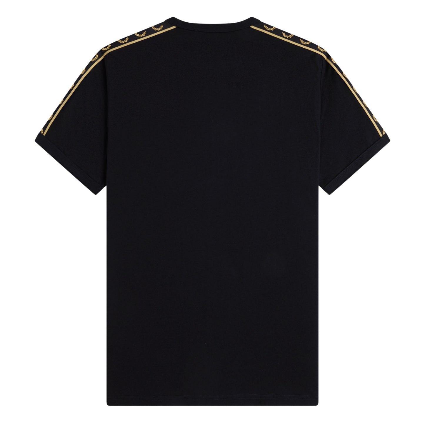 T-Shirt de manga curta para homem Fred Perry Contrast Tape Ringer em Preto/Champagne. Foto de detalhe da parte de trás.