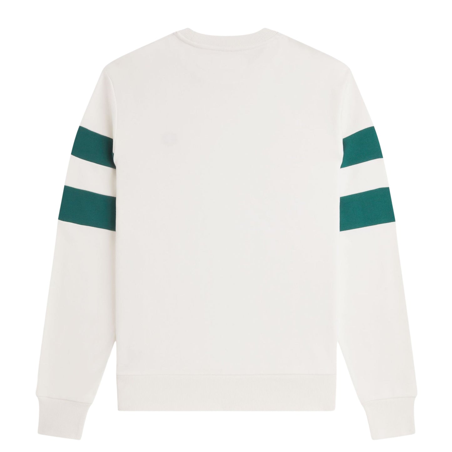 Sweat para homem Fred Perry Peach Tipped Sleeve em Branco Neve. Foto da parte de trás.