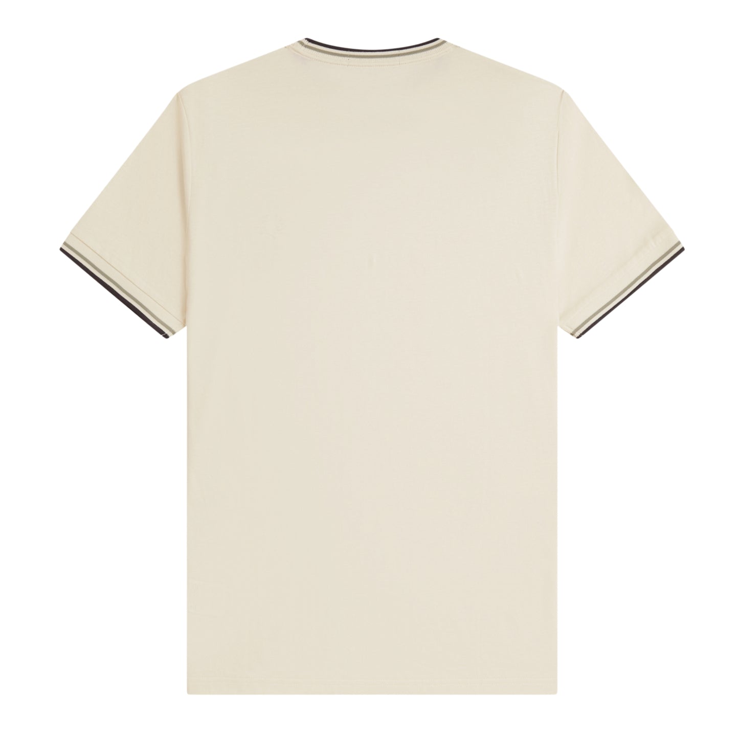 T-shirt Fred Perry Twin Tipped T-Shirt em Ecru — produto sem modelo, vista traseira, costas limpas, twin tipping Seagrass/Dark Airforce no colarinho e punhos visíveis.