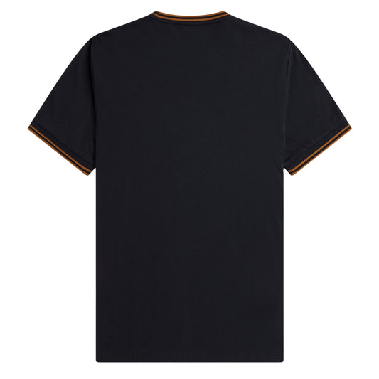 Fred Perry Twin Tipped T-Shirt Navy/Dark Caramel. Foto da parte de trás.