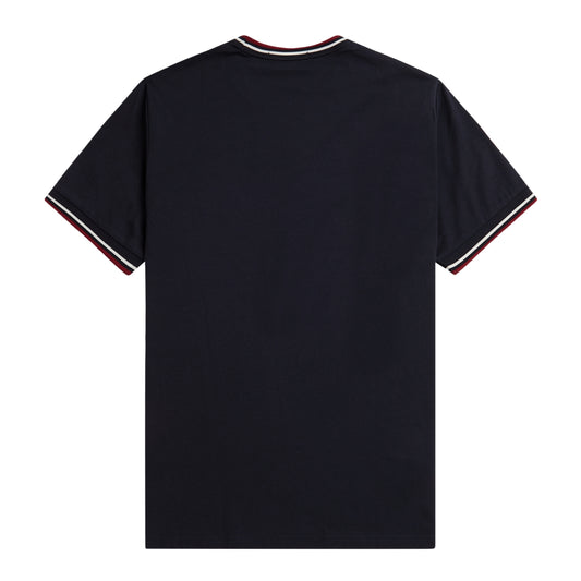 Fred Perry Twin Tipped T-Shirt Navy/Snow White/Burnt Red. Foto da parte de trás.
