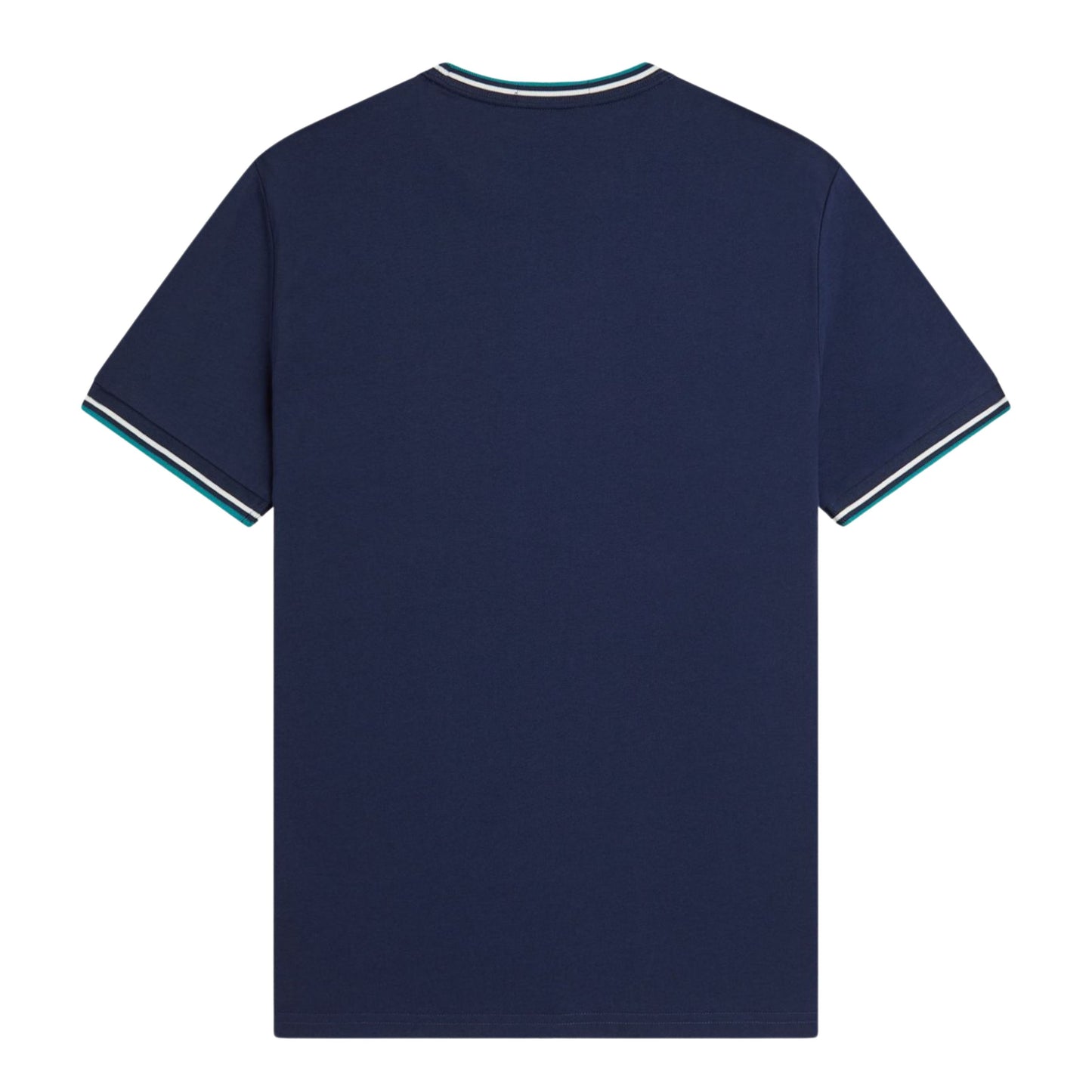 T-Shirt de manga curta para homem Fred Perry Twin Tipped em Azul Tennis/Branco Neve/Deep Mint. Foto da parte de trás.