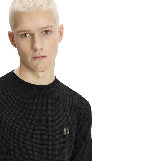 Camisola de malha para homem Fred Perry Waffle Stitch em Preto