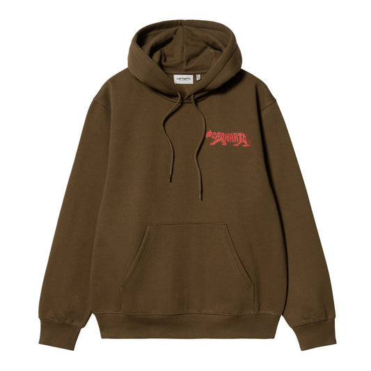Carhartt WIP Hooded Rocky Script Sweat Lumber. Foto da parte da frente.