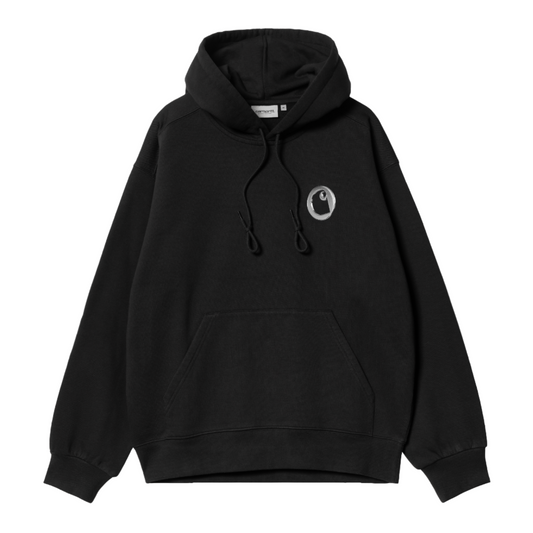 Carhartt WIP Hooded Charm Link Sweat Black/Silver Stone Washed. Foto da parte da frente.