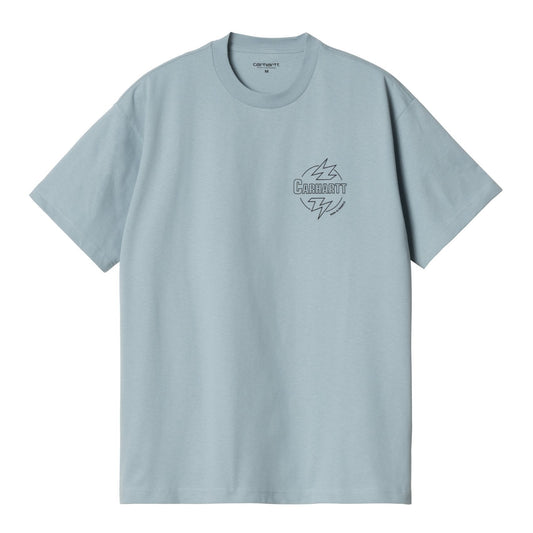 Carhartt WIP Ablaze Short Sleeve T-Shirt Misty Sky/Black. Foto da parte da frente.