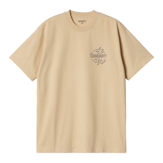 Carhartt WIP Ablaze Short Sleeve T-Shirt Cornsilk/Air Force Blue. Foto da parte da frente.