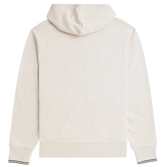Fred Perry Hooded Zip Through Sweatshirt Porridge Marl/Anchor Grey. Foto da parte de trás.