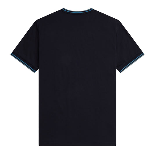 Fred Perry Twin Tipper T-Shirt Navy/Soft Blue/Silver Blue. Foto da parte de trás.