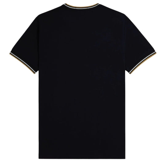Fred Perry Twin Tipped Short Sleeve T-Shirt Navy/Ecru/Honeycomb. Foto da parte de trás.