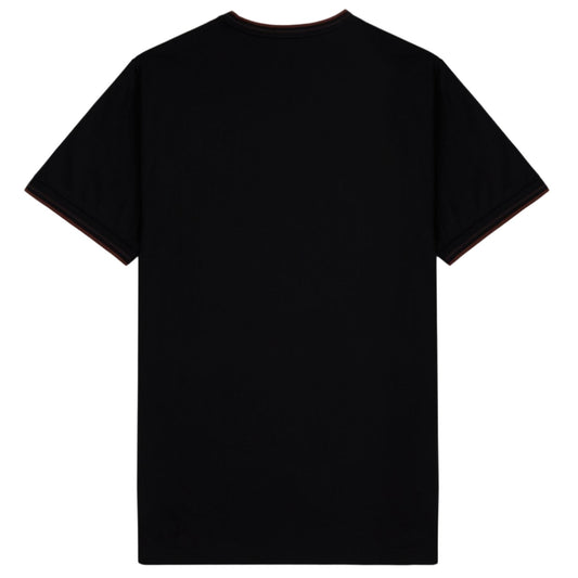 Fred Perry Twin Tipped Short Sleeve T-Shirt Black/Carrington Brick/Whisky Brown. Foto da parte de trás.