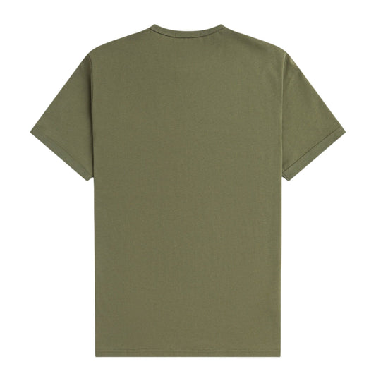 Fred Perry Ringer T-Shirt Uniform Green. Foto da parte de trás.