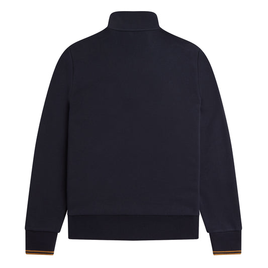 Fred Perry Half Zip Sweat Navy/Dark Caramel. Foto da parte de trás.