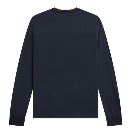 Fred Perry Twin Tipped Longsleeve T-Shirt Navy/Dark Caramel. Foto da parte de trás.