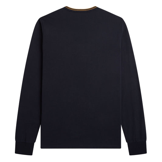 Fred Perry Twin Tipped Longsleeve T-Shirt Navy/Dark Caramel. Foto da parte de trás.