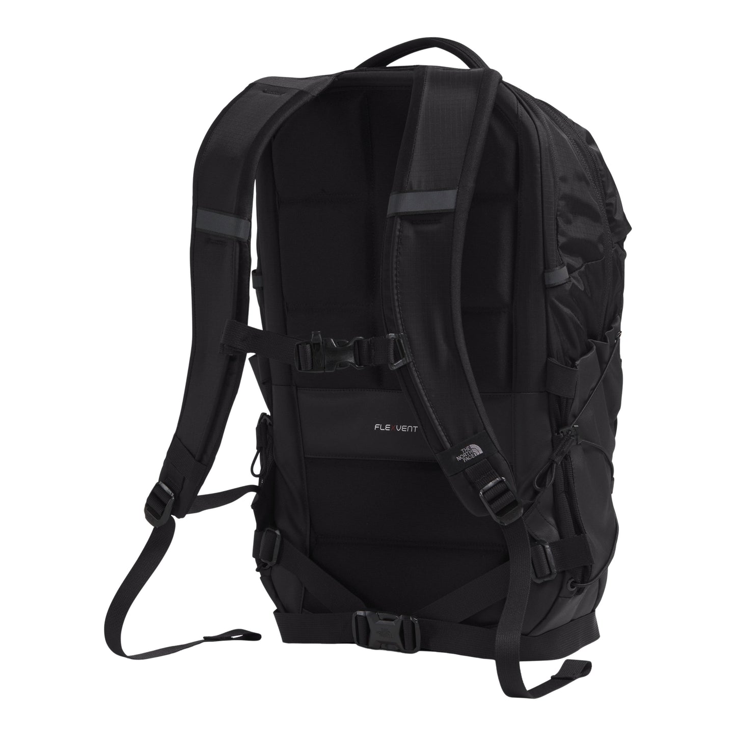 Mochila unissexo The North Face Borealis em TNF Black Patch/TNF White. Foto da parte de trás a 3/4.