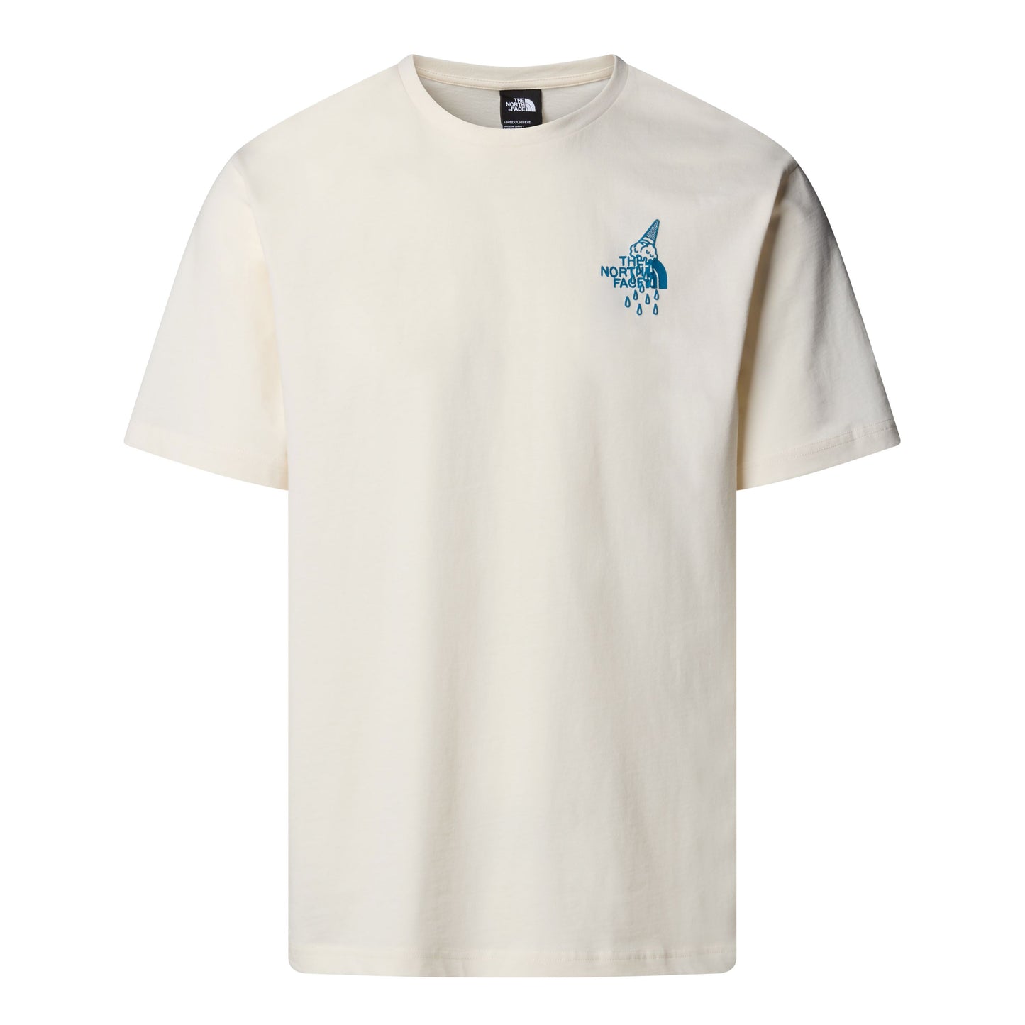 T-Shirt de manga curta para homem The North Face Powder Days Relaxed em Branco Dune. Foto da parte da frente.