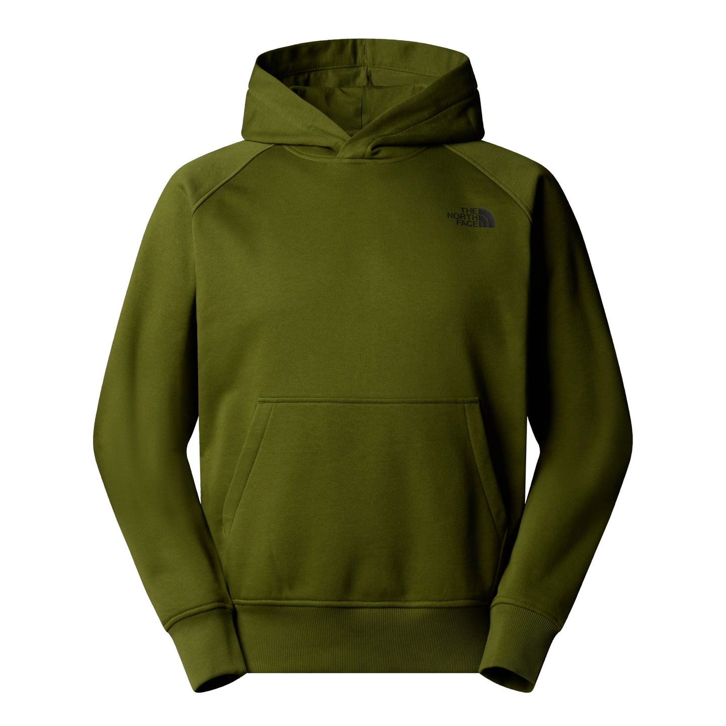 Sweat com carapuço para homem The North Face Raglan Box NSE em Woodland Green/TNF Black. Foto da parte da frente.