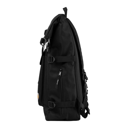 Mochila unissexo Carhartt WIP Philis em Preto. Foto da lateral.