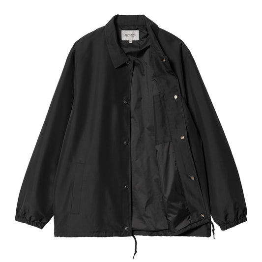 Carhartt WIP Rocky Coach Jacket Black/Samba/White. Foto da parte da frente, aberto.