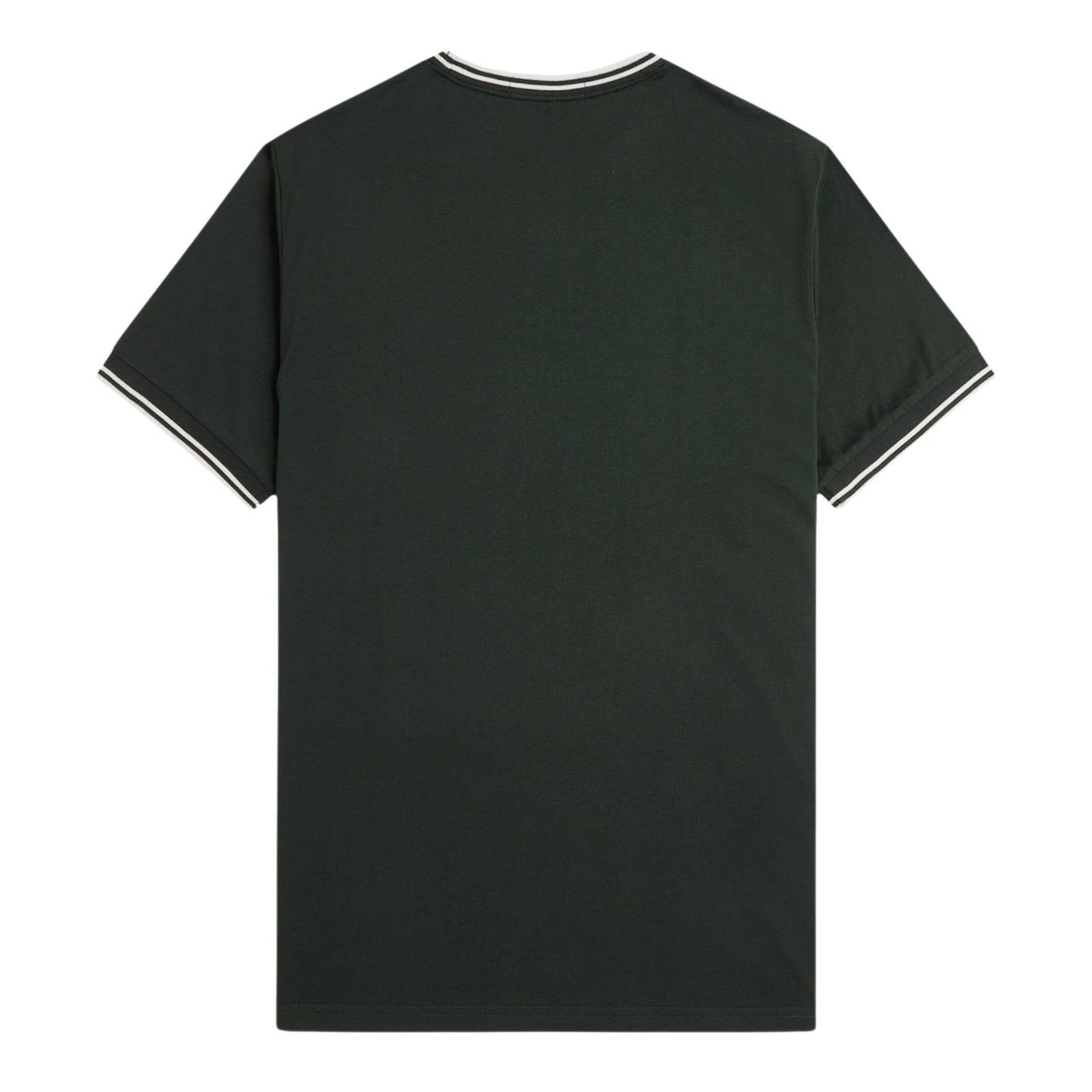 T-shirt de manga curta para homem Fred Perry Twin Tipped em Verde Noite/Branco Neve. Foto da parte de trás.