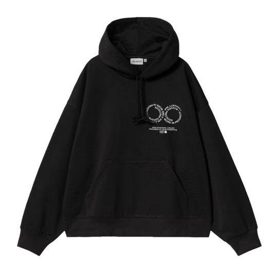 Sweat com capuz Carhartt WIP Rotation em Preto e Branco. Foto da parte da frente.