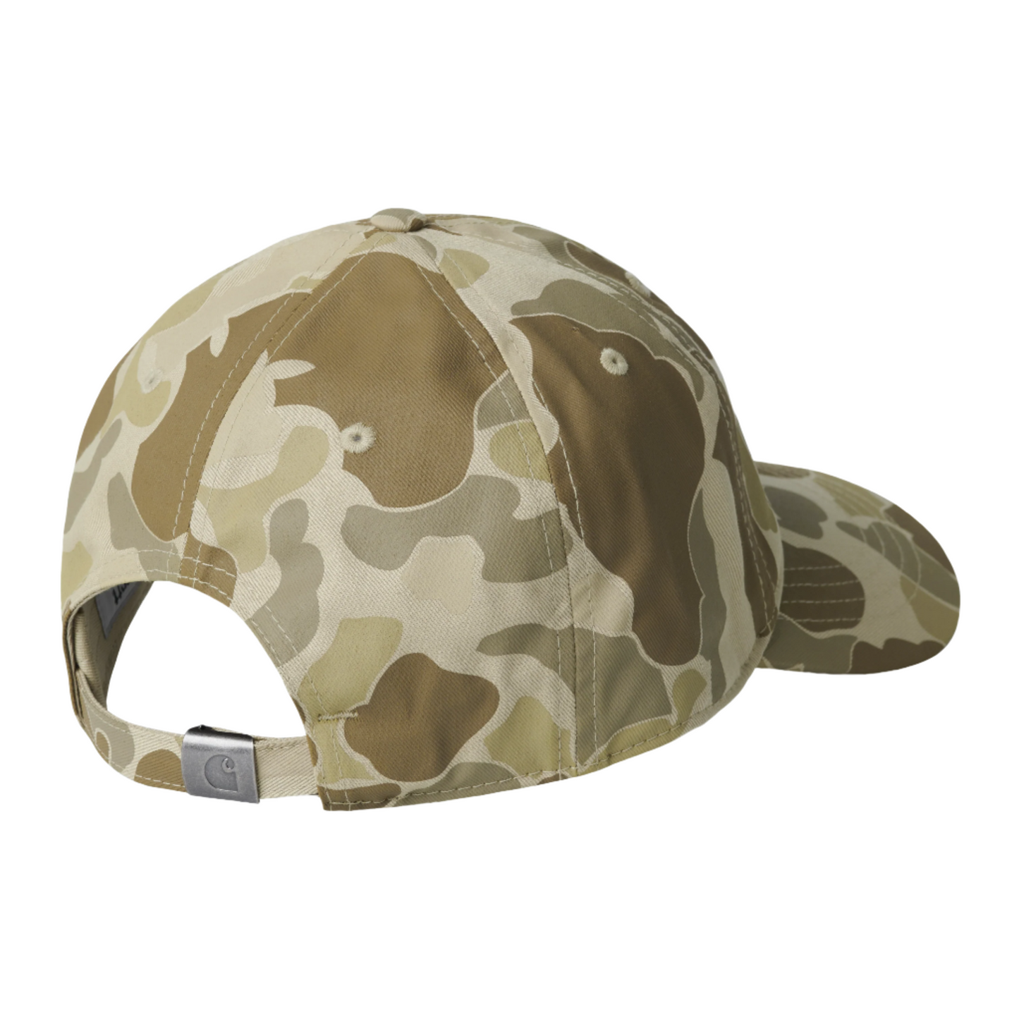Boné Carhartt WIP Madison Logo em Camo Duck Desert e Preto. Foto da parte de trás.