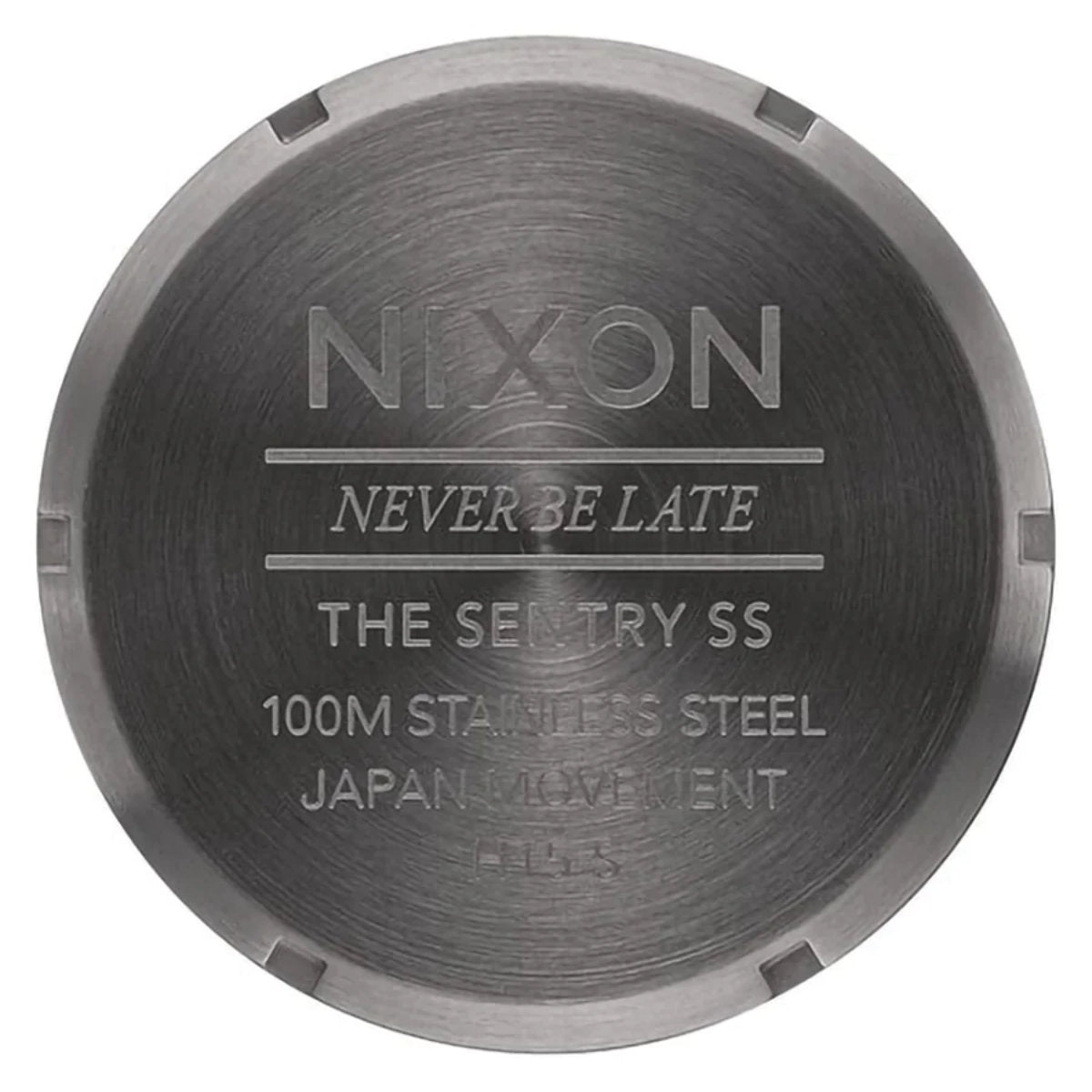 Nixon Sentry SS Watch Gunmetal/Black Sunray. Foto da tampa traseira da caixa.