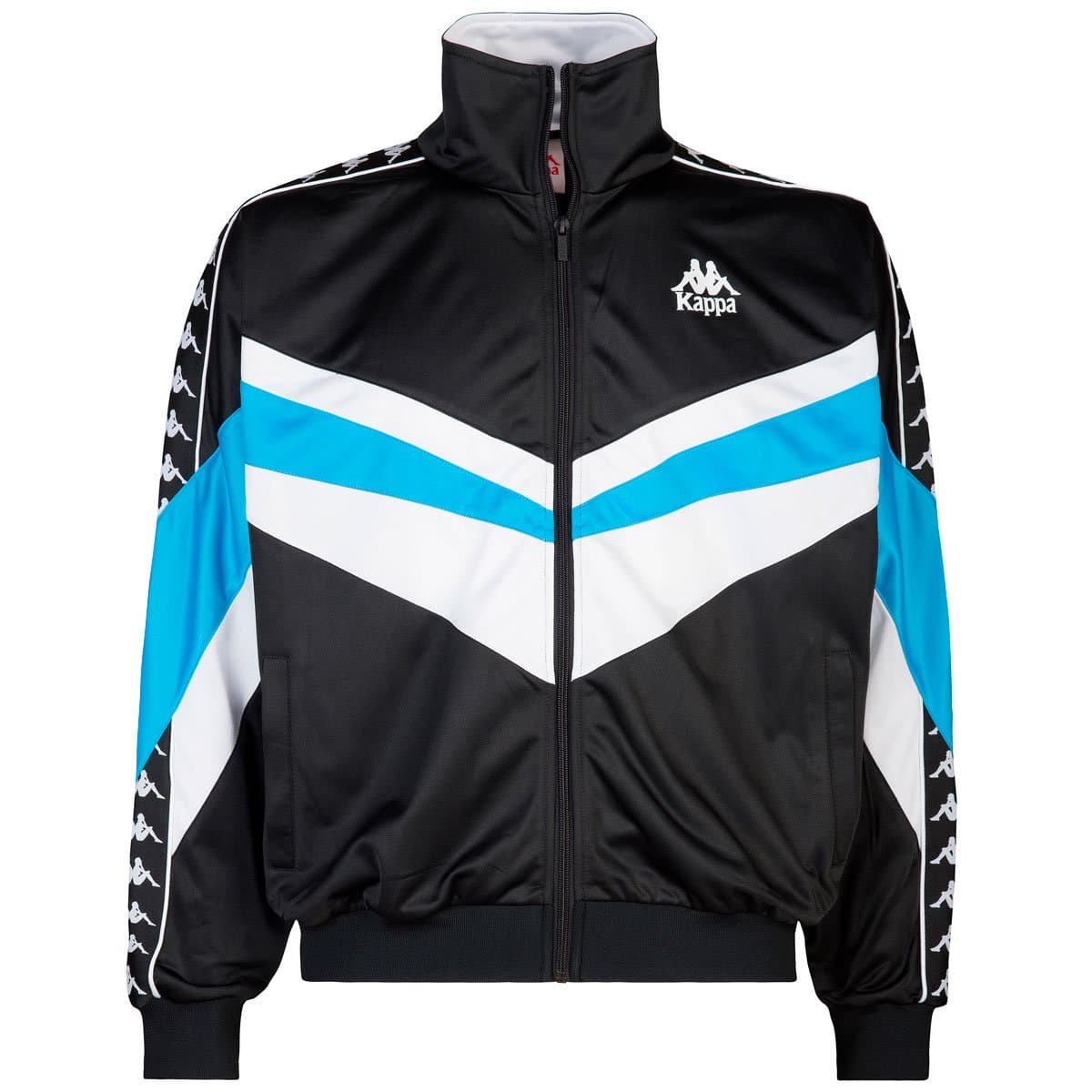 Kappa Authentic Football Evok em preto, branco e azul Turkis. Foto de frente.