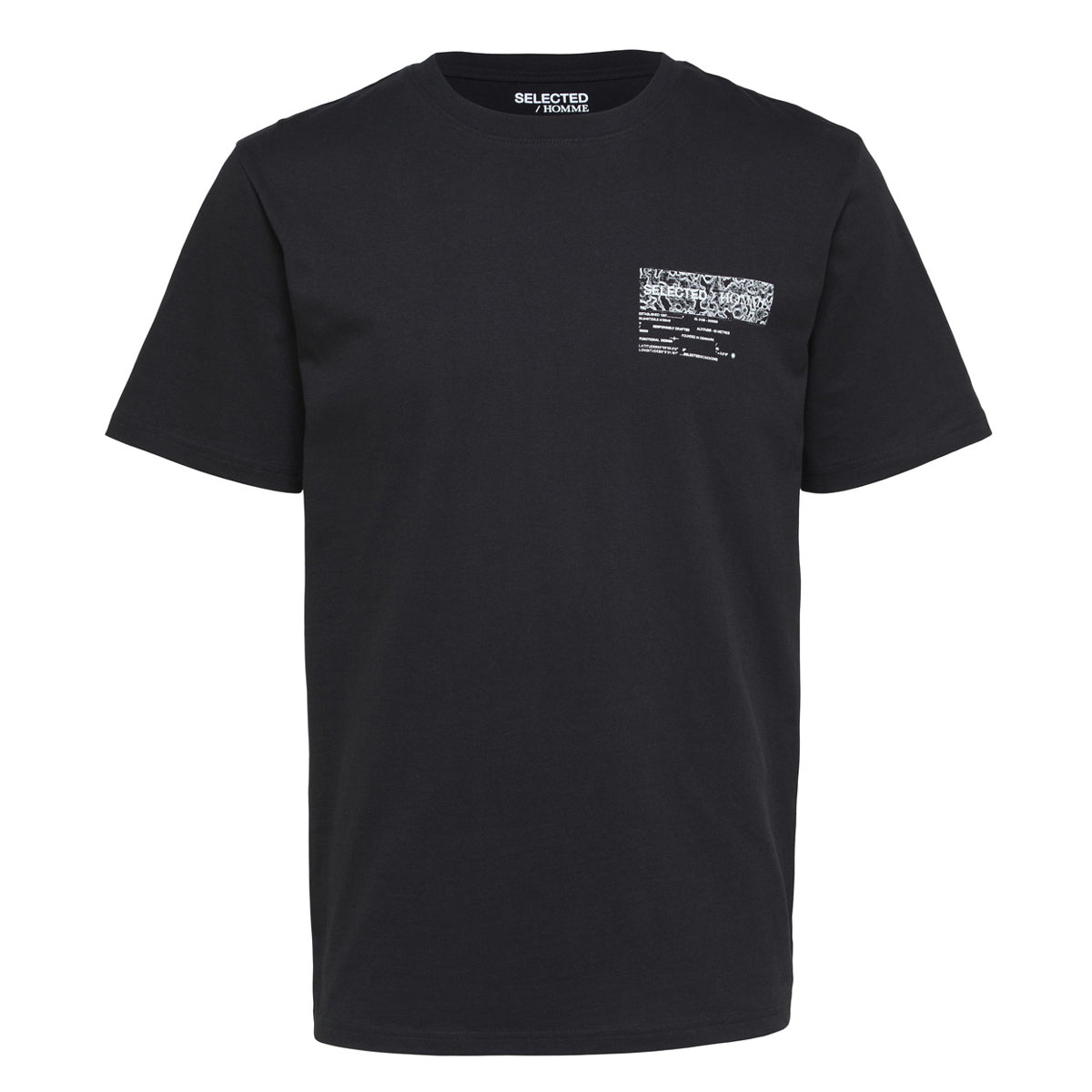 Selected Homme Relax Ajax Print O-Neck T-Shirt Black. Foto da parte da frente.