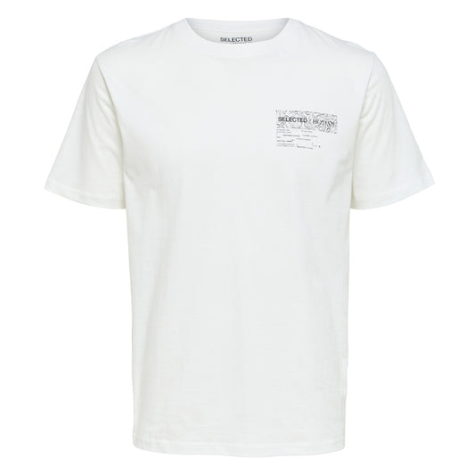 Selected Homme Relax Ajax Print O-Neck T-Shirt Cloud Dancer. Foto da parte da frente.
