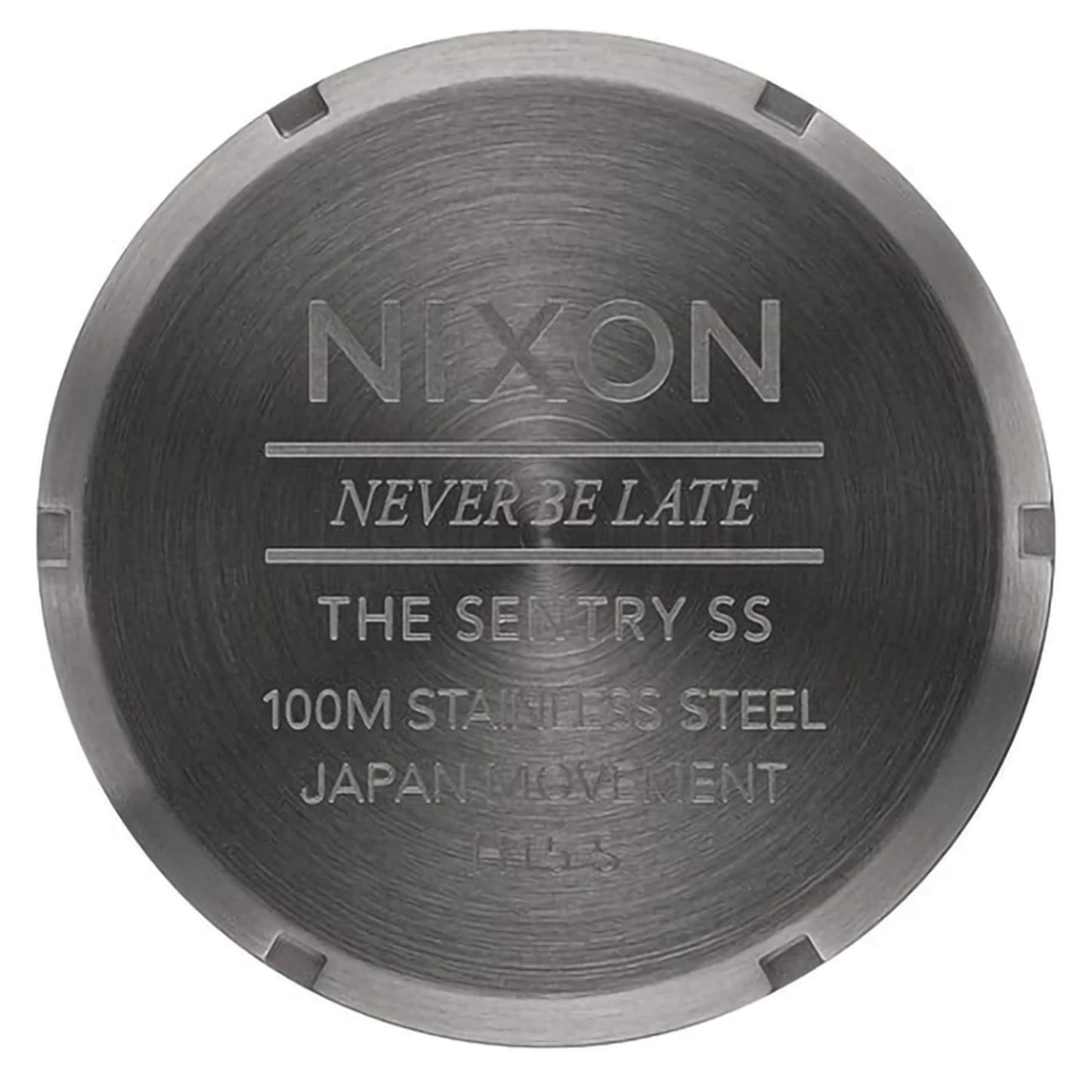 Nixon Sentry SS Watch Gunmetal/Black Sunray. Foto da tampa da caixa.