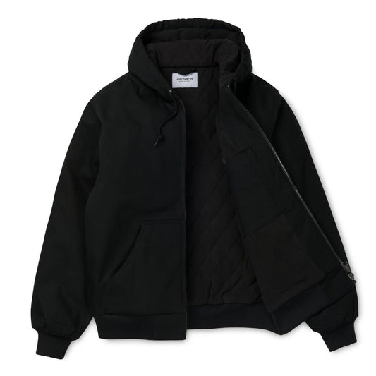 Casaco de homem com capuz Carhartt WIP Active em preto. Foto de frente aberto.