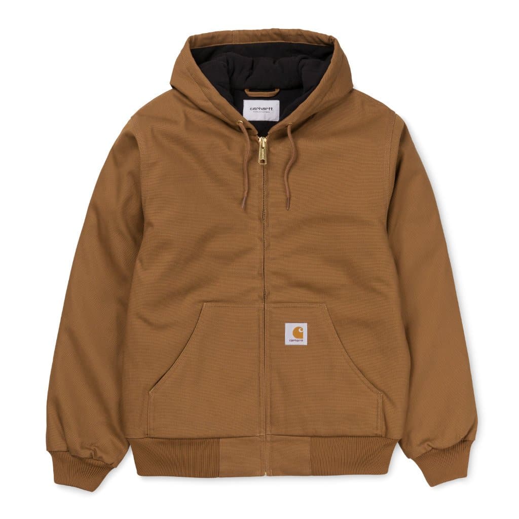 Casaco de homem com capuz Carhartt WIP Active em Hamilton Brown. Foto de frente fechado.