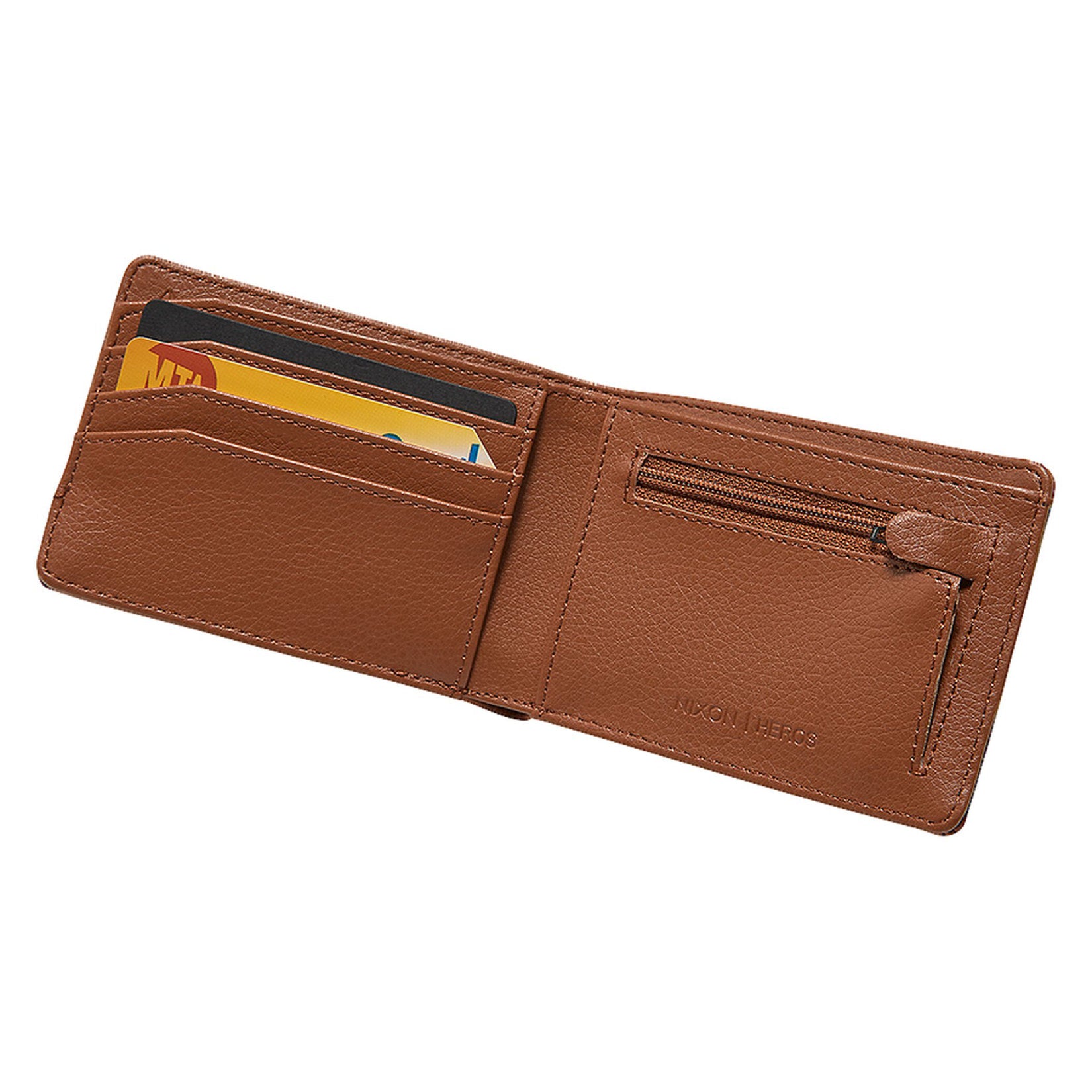 Nixon Heros Bi-Fold Wallet Tan. Foto de frente aberta.