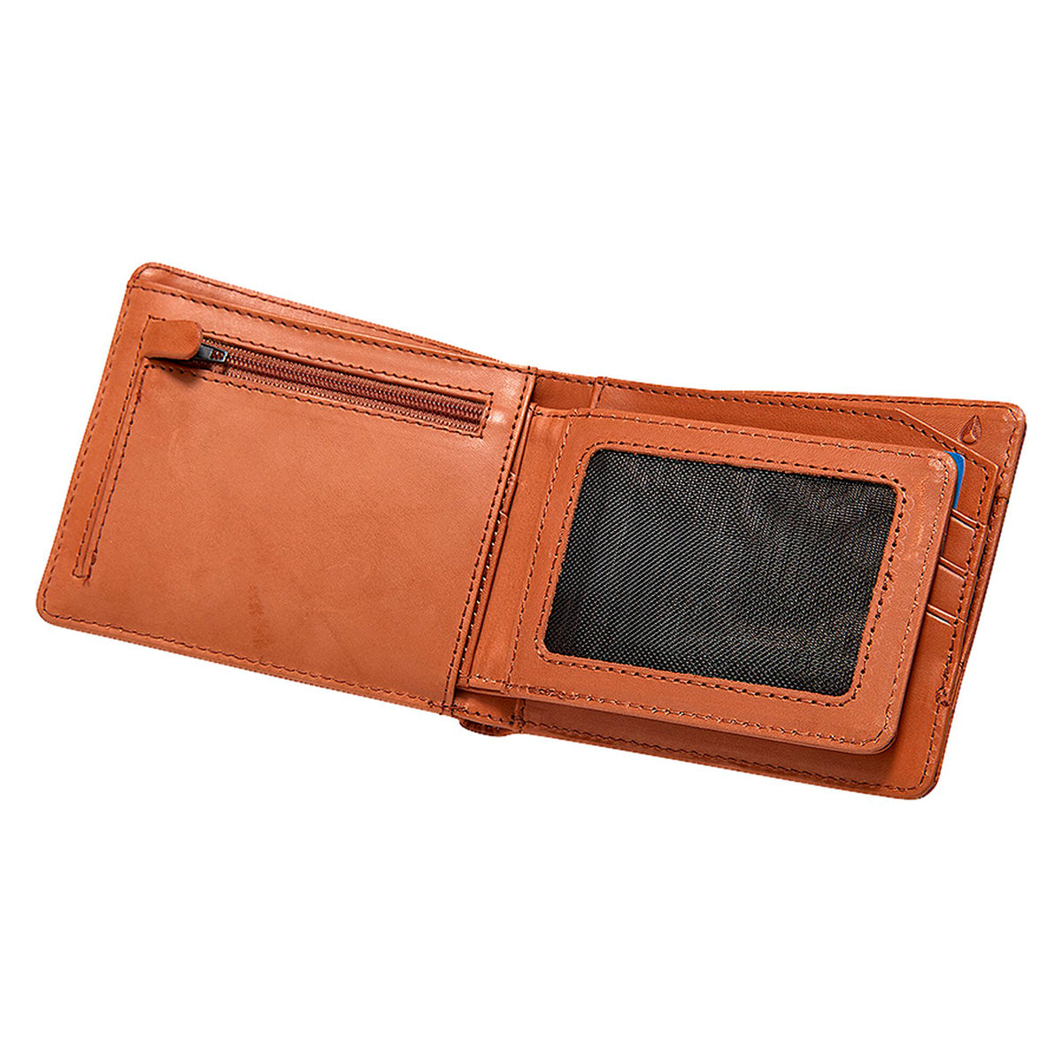 Nixon Pass Leather Coin Wallet Saddle. Foto da carteira aberta.